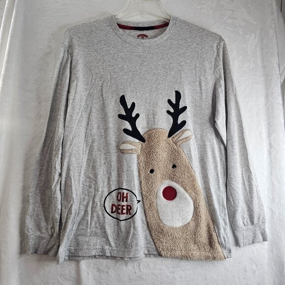 Holiday Time Women's OH DEER Shirt Gray Long Sleeve Reindeer Size L Pullover - Picture 1 of 11